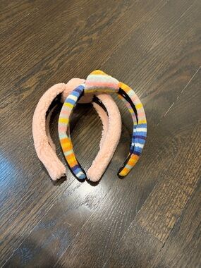 Kids Plush & Striped Headband Set - Pink and Multicolor